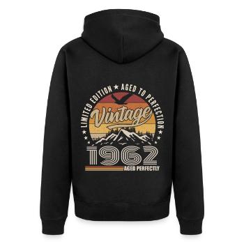1962 Geschenk 63. Jubiläum 1962 Jahrgang 1962 - Unisex Premium Bio Zip Hoodie - Schwarz - Hinten - Nico (187cm)