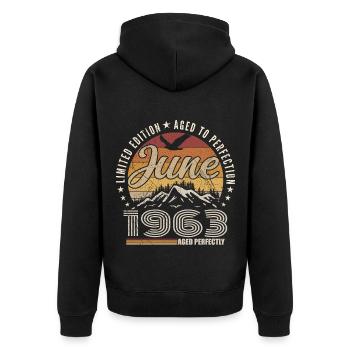June 1963 Gift 62nd Anniversary June 1963 Retro - Unisex Premium Organic Zip Hoodie - black - Back - Nico (187cm)