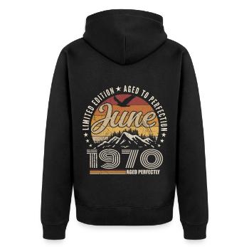 Juin 1970 Cadeau 55e Anniversaire juin 1970 Retro - Veste à capuche bio Premium Unisexe - noir - Dos - Nico (187cm)