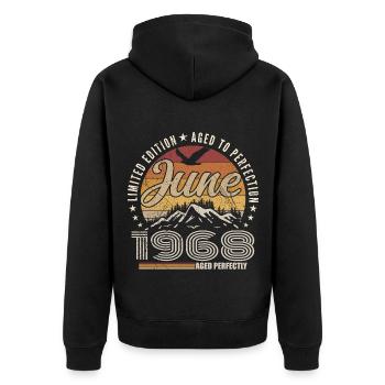 June 1968 57th Anniversary Gift June 1968 Retro - Unisex Premium Organic Zip Hoodie - black - Back - Nico (187cm)