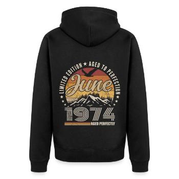 Juni 1974 Geschenk zum 51. Jahrestag Juni 1974 Retro - Unisex Premium Bio Zip Hoodie - Schwarz - Hinten - Nico (187cm)