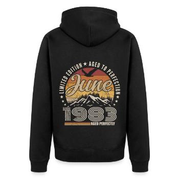 June 1983 42nd Anniversary Gift June 1983 Retro - Unisex Premium Organic Zip Hoodie - black - Back - Nico (187cm)