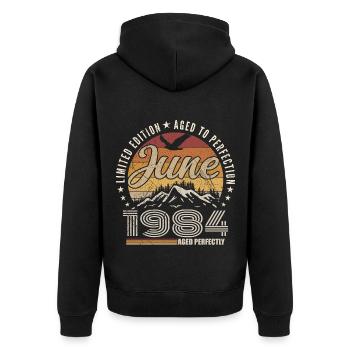 June 1984 41st Anniversary Gift June 1984 Retro - Unisex Premium Organic Zip Hoodie - black - Back - Nico (187cm)