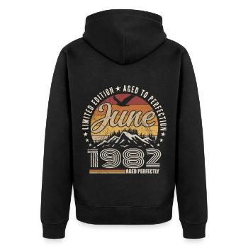 Juin 1982 Cadeau 43e Anniversaire juin 1982 Retro - Veste à capuche bio Premium Unisexe - noir - Dos - Nico (187cm)