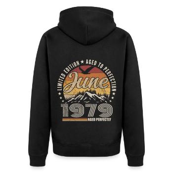 Juin 1979 Cadeau 46e Anniversaire juin 1979 Retro - Veste à capuche bio Premium Unisexe - noir - Dos - Nico (187cm)