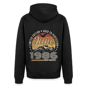 June 1986 Gift 39th Anniversary June 1986 Retro - Unisex Premium Organic Zip Hoodie - black - Back - Nico (187cm)