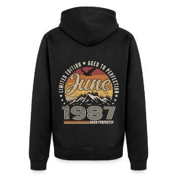 June 1987 38th Anniversary Gift June 1987 Retro - Unisex Premium Organic Zip Hoodie - black - Back - Nico (187cm)