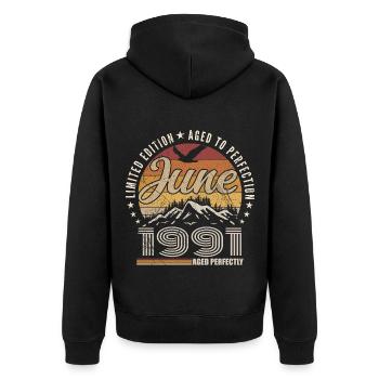 June 1991 34th Anniversary Gift June 1991 Retro - Unisex Premium Organic Zip Hoodie - black - Back - Nico (187cm)