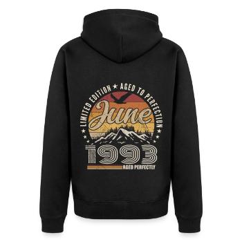 June 1993 Gift 32nd Anniversary June 1993 Retro - Unisex Premium Organic Zip Hoodie - black - Back - Nico (187cm)