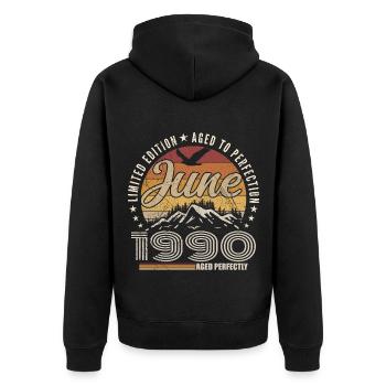 Juin 1990 Cadeau 35e Anniversaire juin 1990 Retro - Veste à capuche bio Premium Unisexe - noir - Dos - Nico (187cm)