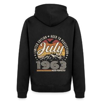 July 1963 62nd Anniversary Gift July 1963 - Unisex Premium Organic Zip Hoodie - black - Back - Nico (187cm)