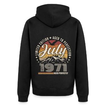 Juli 1971 Geschenk zum 54. Jahrestag Juli 1971 - Unisex Premium Bio Zip Hoodie - Schwarz - Hinten - Nico (187cm)