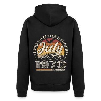 juillet 1970 Cadeau 55e Anniversaire juillet 1970 - Veste à capuche bio Premium Unisexe - noir - Dos - Nico (187cm)
