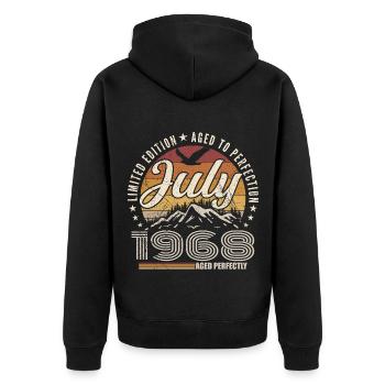 July 1968 57th Anniversary Gift July 1968 - Unisex Premium Organic Zip Hoodie - black - Back - Nico (187cm)