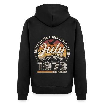 July 1973 52nd Anniversary Gift July 1973 - Unisex Premium Organic Zip Hoodie - black - Back - Nico (187cm)