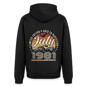 July 1981 44th Anniversary Gift July 1981 - Unisex Premium Organic Zip Hoodie - black - Back - Nico (187cm)