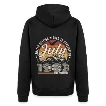 July 1983 42nd Anniversary Gift July 1983 - Unisex Premium Organic Zip Hoodie - black - Back - Nico (187cm)
