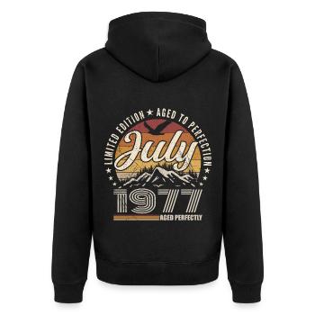 July 1977 48th Anniversary Gift July 1977 - Unisex Premium Organic Zip Hoodie - black - Back - Nico (187cm)