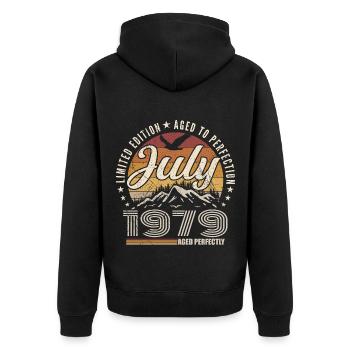 juillet 1979 Cadeau 46e Anniversaire juillet 1979 - Veste à capuche bio Premium Unisexe - noir - Dos - Nico (187cm)