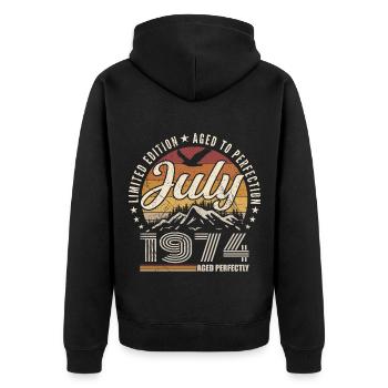 July 1974 51st Anniversary Gift July 1974 - Unisex Premium Organic Zip Hoodie - black - Back - Nico (187cm)