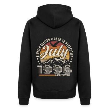 Juli 1996 Geschenk zum 29-jährigen Jubiläum Juli 1996 - Unisex Premium Bio Zip Hoodie - Schwarz - Hinten - Nico (187cm)