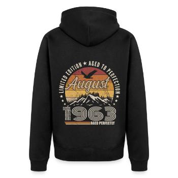 August 1963 Retro Anniversary August 1963 August 1963 - Unisex Premium Organic Zip Hoodie - black - Back - Nico (187cm)