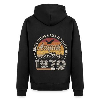 Août 1970 Retro Anniversaire août 1970 August 1970 - Veste à capuche bio Premium Unisexe - noir - Dos - Nico (187cm)