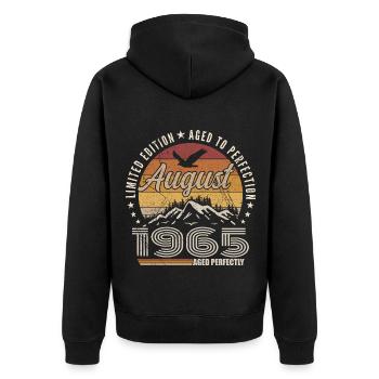 August 1965 Retro Anniversary August 1965 August 1965 - Unisex Premium Organic Zip Hoodie - black - Back - Nico (187cm)