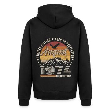 August 1974 Retro Anniversary August 1974 August 1974 - Unisex Premium Organic Zip Hoodie - black - Back - Nico (187cm)