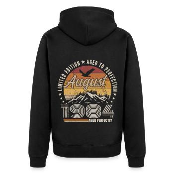 August 1984 Retro Anniversary August 1984 August 1984 - Unisex Premium Organic Zip Hoodie - black - Back - Nico (187cm)