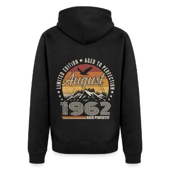 August 1962 Retro Anniversary August 1962 August 1962 - Unisex Premium Organic Zip Hoodie - black - Back - Nico (187cm)