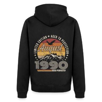 August 1990 Retro Anniversary August 1990 August 1990 - Unisex Premium Organic Zip Hoodie - black - Back - Nico (187cm)