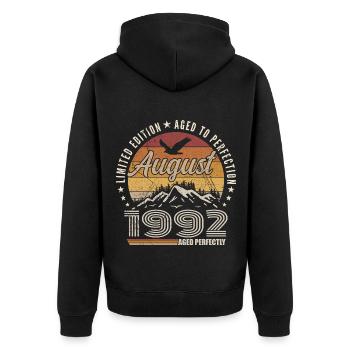Août 1992 Retro Anniversaire août 1992 August 1992 - Veste à capuche bio Premium Unisexe - noir - Dos - Nico (187cm)