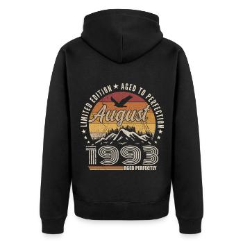August 1993 Retro Anniversary August 1993 August 1993 - Unisex Premium Organic Zip Hoodie - black - Back - Nico (187cm)