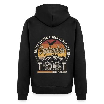 Born in September 1961 - Birthday September 1961 - Unisex Premium Organic Zip Hoodie - black - Back - Nico (187cm)
