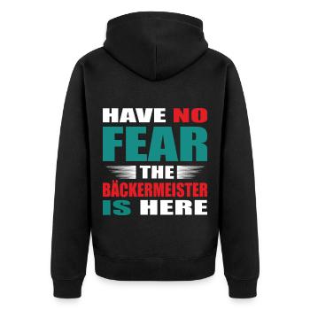 Have no Fear the Bäckermeister is here Outfit - Unisex Premium Bio Zip Hoodie - Schwarz - Hinten - Nico (187cm)
