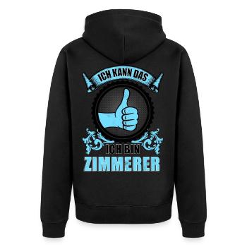 Ich kann das ich bin Zimmerer - Unisex Premium Bio Zip Hoodie - Schwarz - Hinten - Nico (187cm)