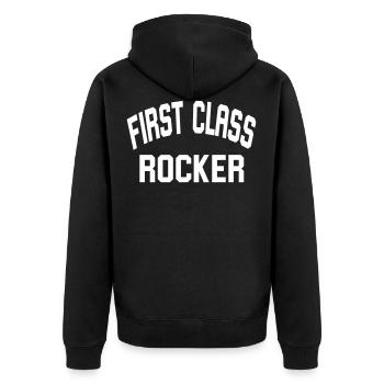 First Class Rocker - Unisex Premium Organic Zip Hoodie - black - Back - Nico (187cm)