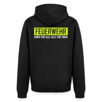 Fire Department One For All For A Gift - Unisex Premium Organic Zip Hoodie - black - Back - Nico (187cm)