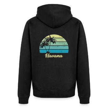 Havane palme bleu cadeau vintage retro - Veste à capuche bio Premium Unisexe - noir - Dos - Nico (187cm)