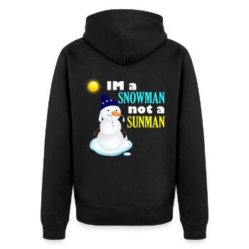 Schneemann in der Sonne - Unisex Premium Bio Zip Hoodie - Schwarz - Hinten - Nico (187cm)