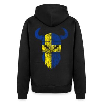 Schweden Wikinger Flagge - Unisex Premium Bio Zip Hoodie - Schwarz - Hinten - Nico (187cm)