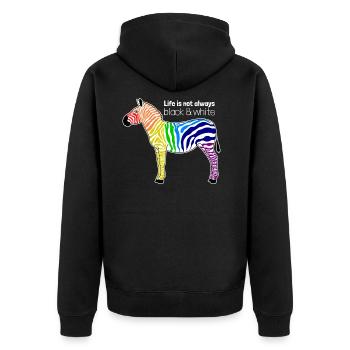 Buntes Zebra Regenbogen Positiver Spruch Geschenk - Unisex Premium Bio Zip Hoodie - Schwarz - Hinten - Nico (187cm)