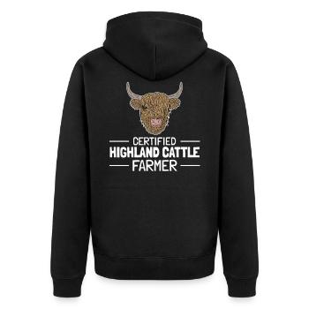 Hochland Rinder Highland Top Bauer Spruch - Unisex Premium Bio Zip Hoodie - Schwarz - Hinten - Nico (187cm)