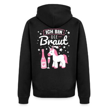 Braut Einhorn Sekt JGA Junggesellin Hochzeit Humor - Unisex Premium Bio Zip Hoodie - Schwarz - Hinten - Nico (187cm)
