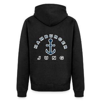 Hamburg Hamburger Jung Spruch - Unisex Premium Bio Zip Hoodie - Schwarz - Hinten - Nico (187cm)
