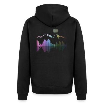 Paysage, art, montagnes, forêt, street art, désert - Veste à capuche bio Premium Unisexe - noir - Dos - Nico (187cm)