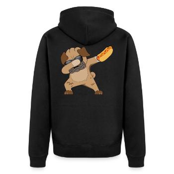 DAB HOT DOG - Hund - Essen lecker - Mops - Unisex Premium Bio Zip Hoodie - Schwarz - Hinten - Nico (187cm)