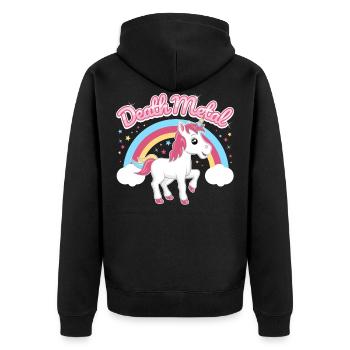 Death Metal Einhorn - Unisex Premium Bio Zip Hoodie - Schwarz - Hinten - Nico (187cm)