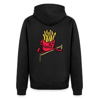 Running Fries - Unisex Premium Bio Zip Hoodie - Schwarz - Hinten - Nico (187cm)